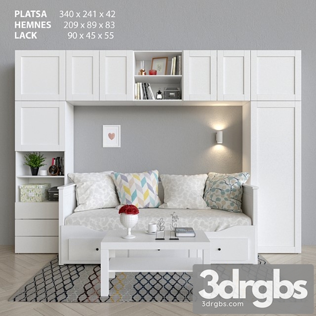 Wardrobe bed and table ikea platsa hemnes lack 3dsmax Download - thumbnail 1