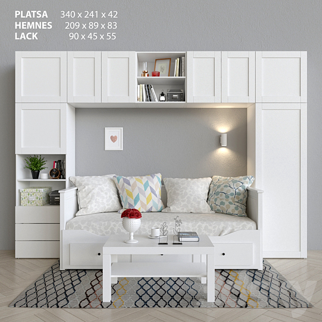 Wardrobe. bed and table Ikea Platsa. Hemnes. Lack 3DSMax File - thumbnail 1