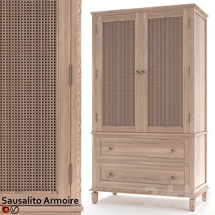 Wardrobe Potterybarn Sausalito Armoire 3DS Max Model - thumbnail 1