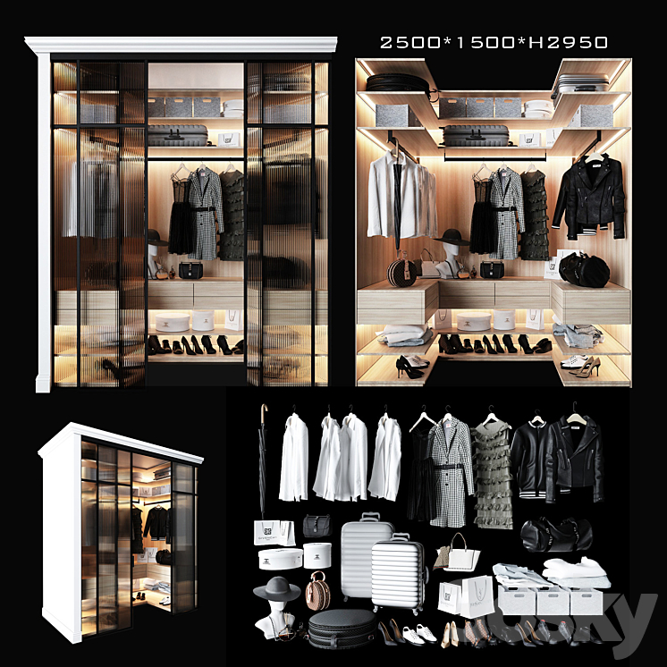 Wardrobe unit in the bedroom 3DS Max - thumbnail 2