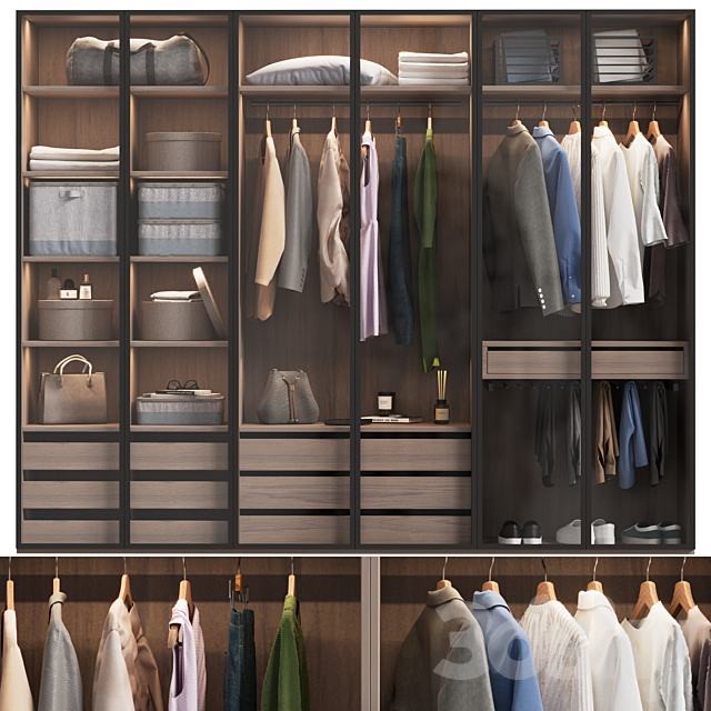 Wardrobe with clothes with glass doors 3ds Max - thumbnail 1