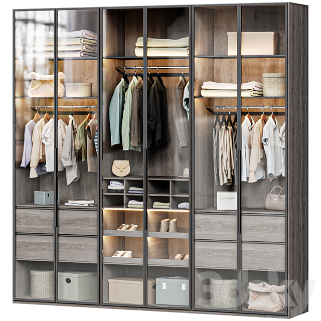 Wardrobe with glass doors 02 filled with clothes 3ds Max - thumbnail 1