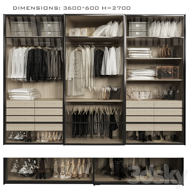 Wardrobe with glass doors 2 3DS Max Model - thumbnail 1