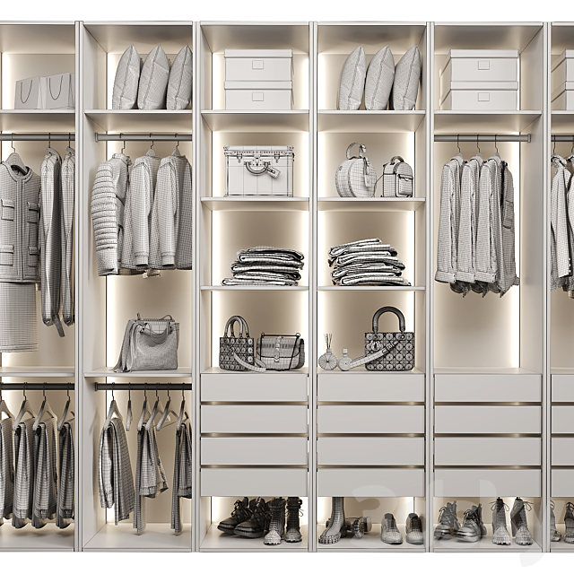 Wardrobe with glass doors 3DS Max Model - thumbnail 3