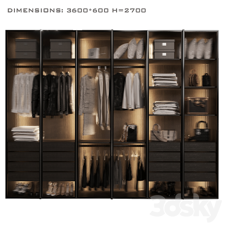 Wardrobe with glass doors 5 3DS Max Model - thumbnail 3