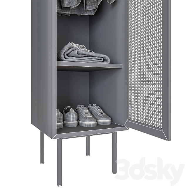 WASKA Wardrobe with hangers with 1 wicker door 3DS Max Model - thumbnail 5