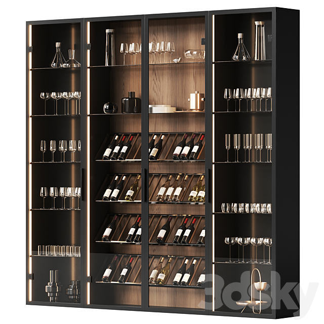 Wine cabinet with dishes and glasses 2 3ds Max - thumbnail 1