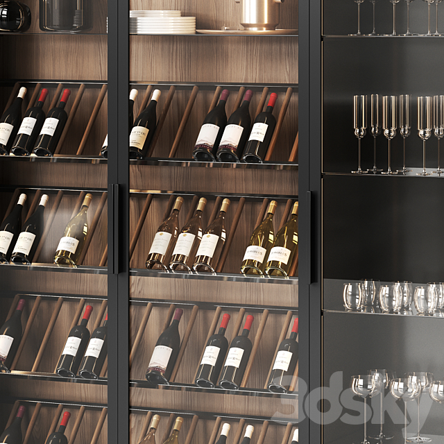 Wine cabinet with dishes and glasses 2 3ds Max - thumbnail 2