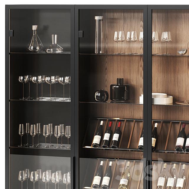 Wine cabinet with dishes and glasses 2 3ds Max - thumbnail 3