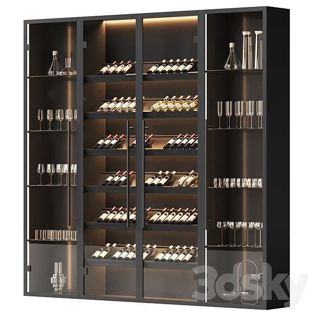 Wine cabinet with dishes and glasses 3ds Max - thumbnail 1