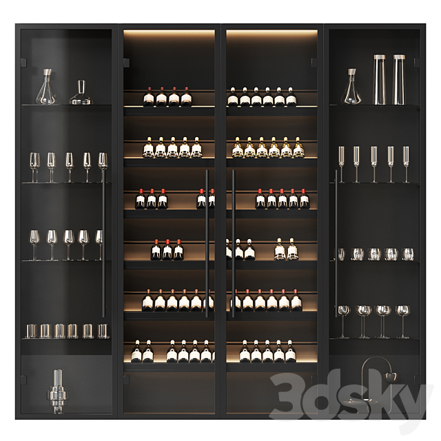 Wine cabinet with dishes and glasses 3ds Max - thumbnail 2