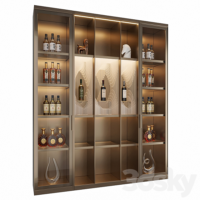 Wine Cabinet With Glasses & Decoration 017 3ds Max - thumbnail 1