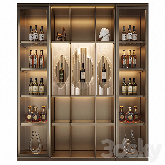 Wine Cabinet With Glasses & Decoration 017 3ds Max - thumbnail 2