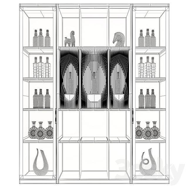 Wine Cabinet With Glasses & Decoration 017 3ds Max - thumbnail 3