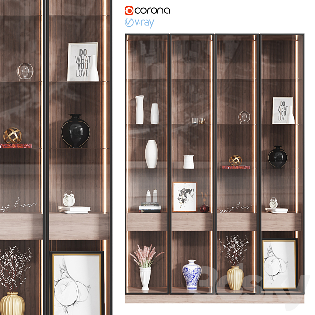 Wooden cabinet with decor 3DSMax File - thumbnail 2