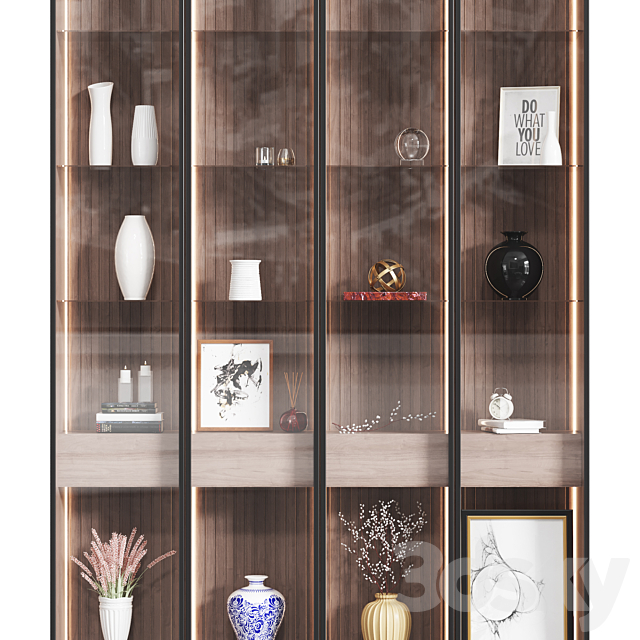 Wooden cabinet with decor 3DSMax File - thumbnail 3