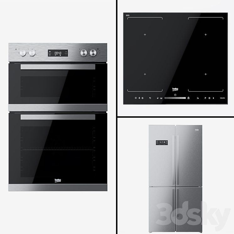 Beko – a double oven BDQF22300 a refrigerator GN1416221Z and a hob HQI64501FHT. 3DS Max - thumbnail 1