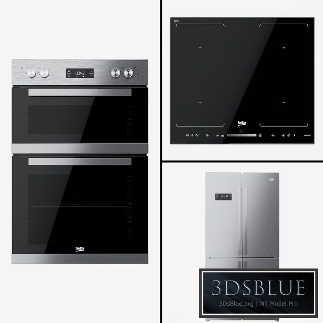 Beko – a double oven BDQF22300 a refrigerator GN1416221Z and a hob HQI64501FHT. 3DS Max - thumbnail 3