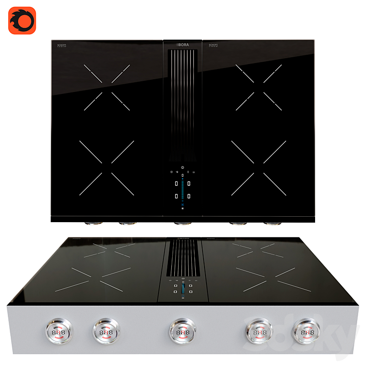 BORA Pro cooktop with integrated cooker hood 3DS Max Model - thumbnail 1