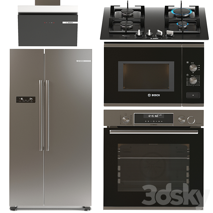 BOSCH 4 kitchen appliances set 3DS Max Model - thumbnail 1