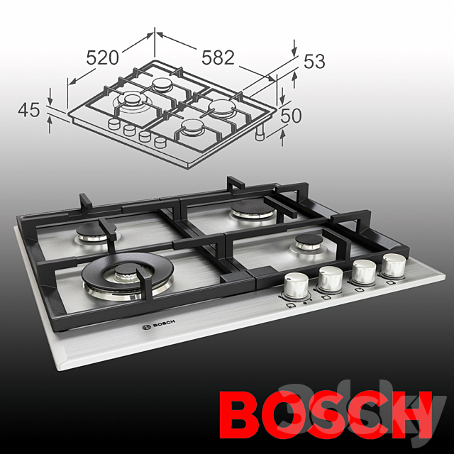 Bosch Gas Hob 3ds Max - thumbnail 1