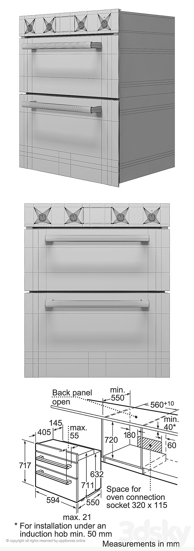 Bosch Serie 4 HBN43B260B Double Black Oven 3DSMax File - thumbnail 3