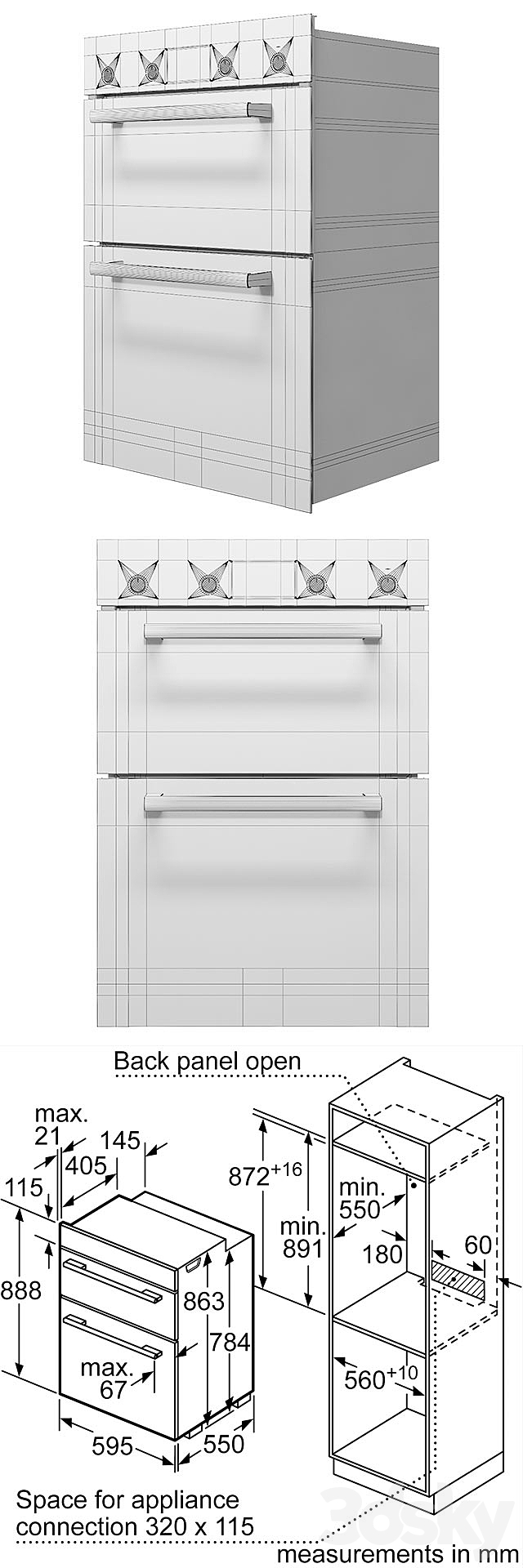 Bosch Serie6 HBM43B250B double oven from polished steel 3DSMax File - thumbnail 3