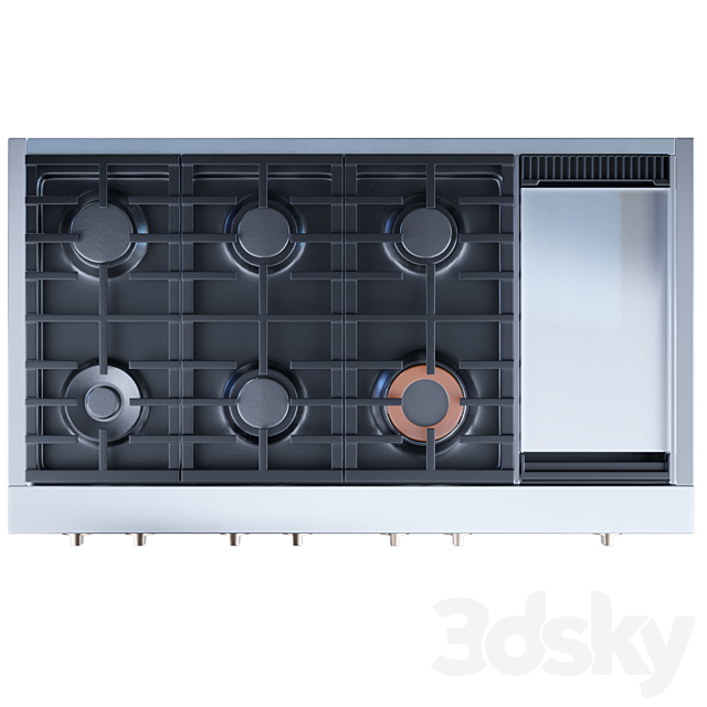 cafe 48 inch Commercial-Style Gas Rangetop with 6 Burners and Integrated Griddle 3DS Max Model - thumbnail 3