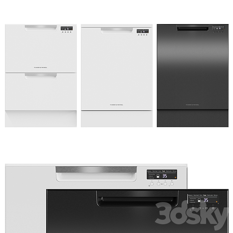 Dishwasher Fisher & Paykel DD60DAW9 DW60FC2W1 DW60UC6B 3DS Max - thumbnail 2