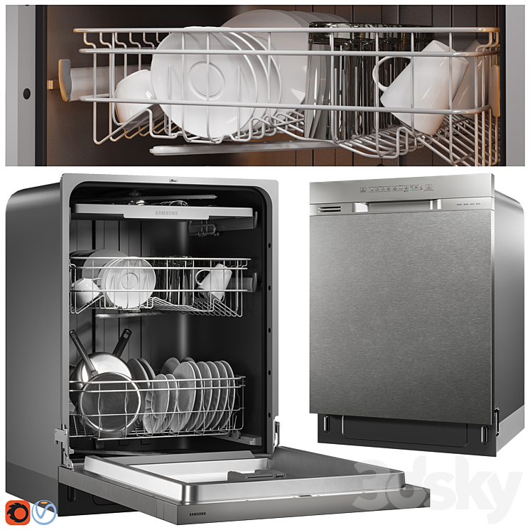 Front Control Dishwasher 001 3DS Max - thumbnail 1