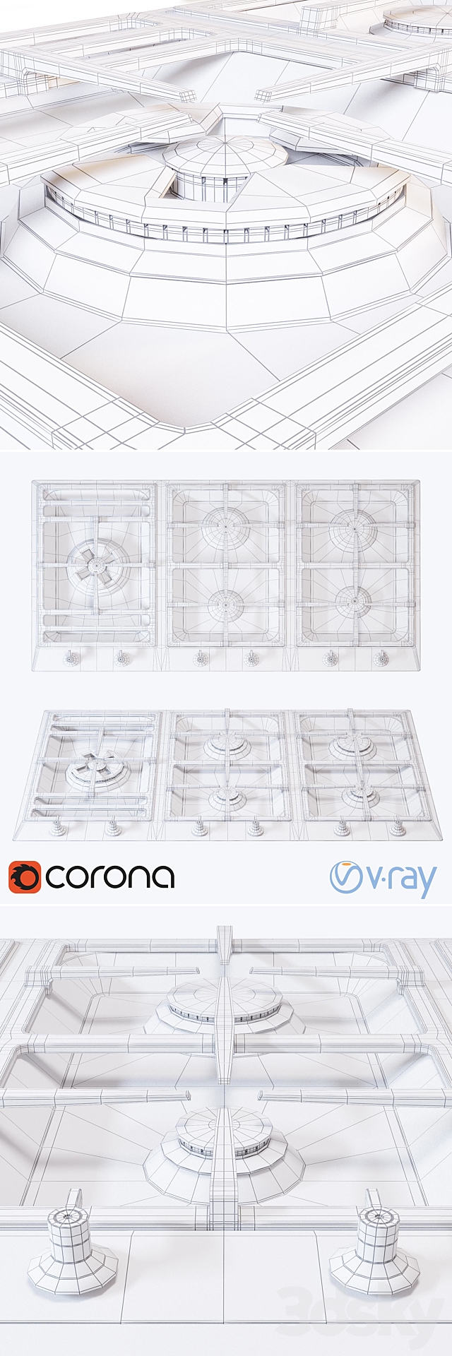 Gas hob Smeg. PSF906-4 3DSMax File - thumbnail 2