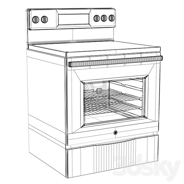 GE Free-Standing Electric Cooker JB655SKSS 3DS Max Model - thumbnail 3