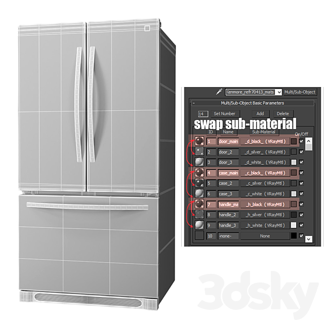 Kenmore 27.6 cu. ft. French Door Refrigerator 3ds Max - thumbnail 3