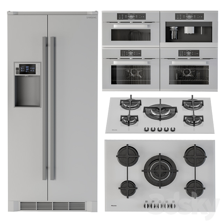 Kitchen appliance Set Gray White 3DS Max - thumbnail 1