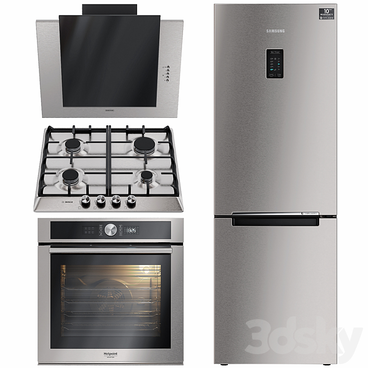 Kitchen appliances. Hood oven refrigerator hob. Samsung. Bosch. 3DS Max - thumbnail 1