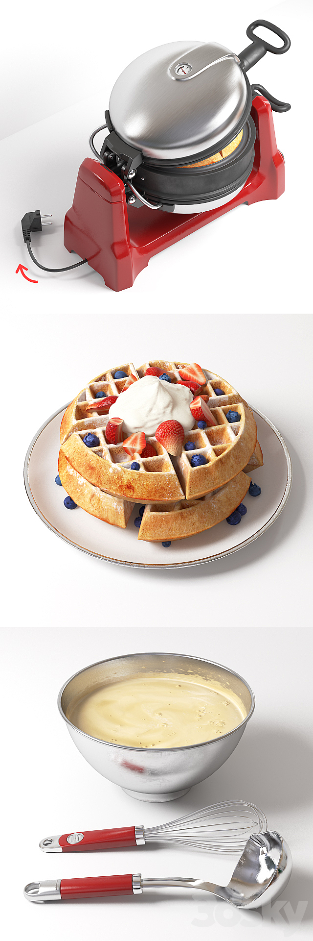 Kitch?nAid Artisan waffle maker and cooking kit 3DSMax File - thumbnail 2