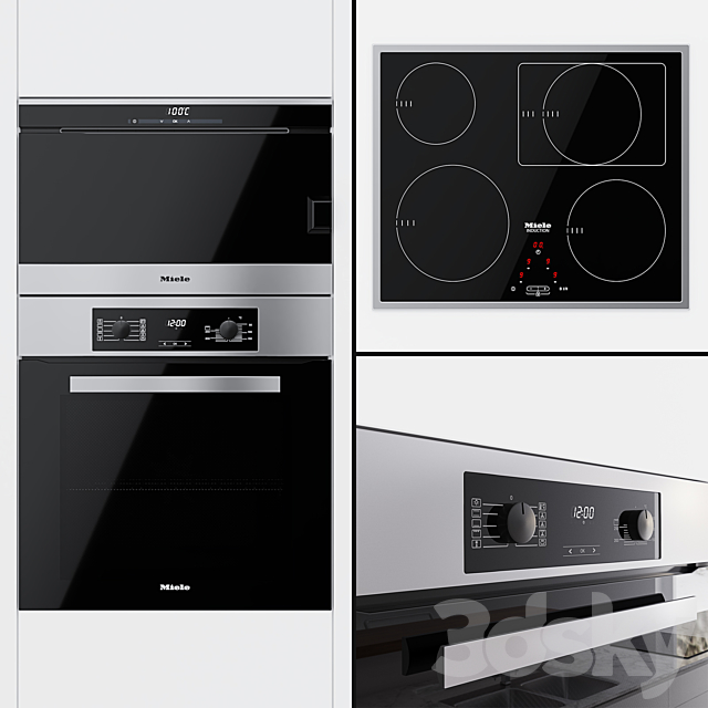 Miele – oven H 2265 B Active. double boiler DG 6030 and cooking surface KM 6117 3DSMax File - thumbnail 1