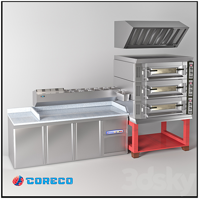 Refrigerated tables pizzafied Coreco + oven 3DS Max Model - thumbnail 1