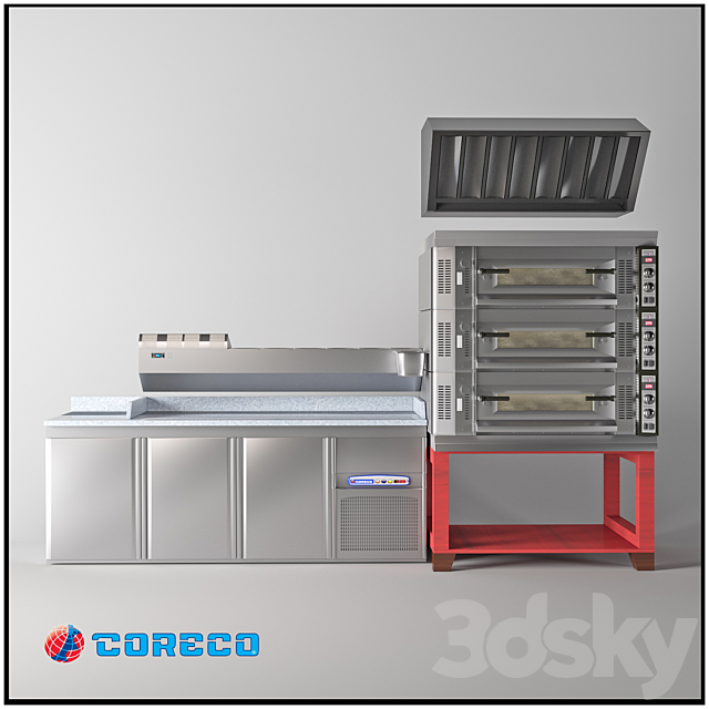 Refrigerated tables pizzafied Coreco + oven 3DS Max Model - thumbnail 2