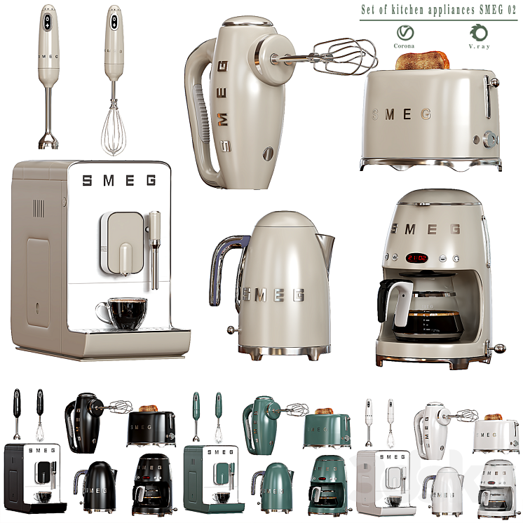 Set of kitchen appliances SMEG 02 3DS Max Model - thumbnail 1