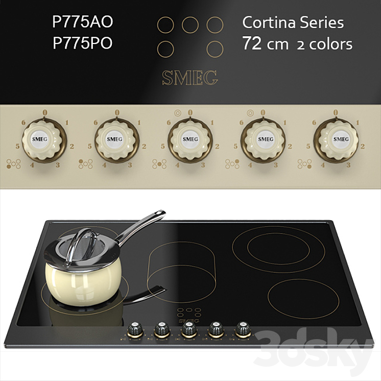 Smeg Cortina P775 72cm Ceramic Hob – cream \/ anthracite \/ brass 3DS Max - thumbnail 1