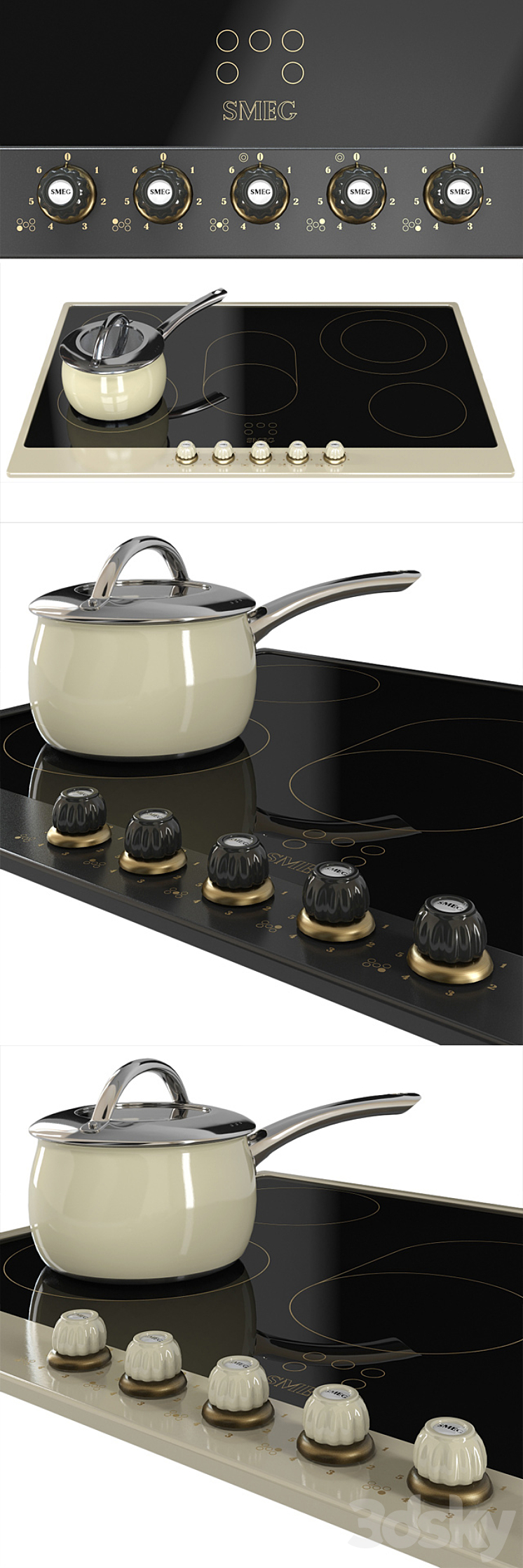 Smeg Cortina P775 72cm Ceramic Hob – cream \/ anthracite \/ brass 3DS Max - thumbnail 2