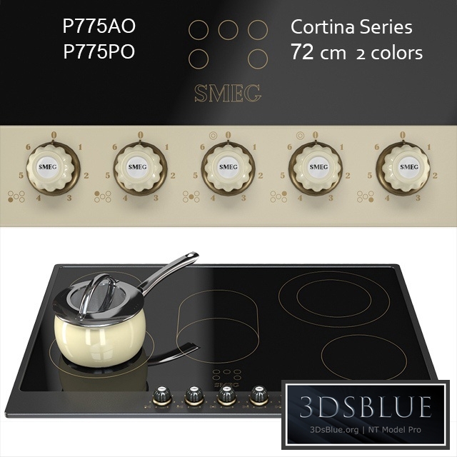 Smeg Cortina P775 72cm Ceramic Hob – cream \/ anthracite \/ brass 3DS Max - thumbnail 3