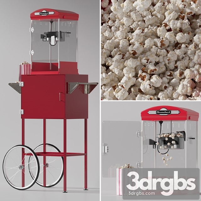 Throwback movie theater popcorn machine with cart 2 3dsmax Download - thumbnail 1