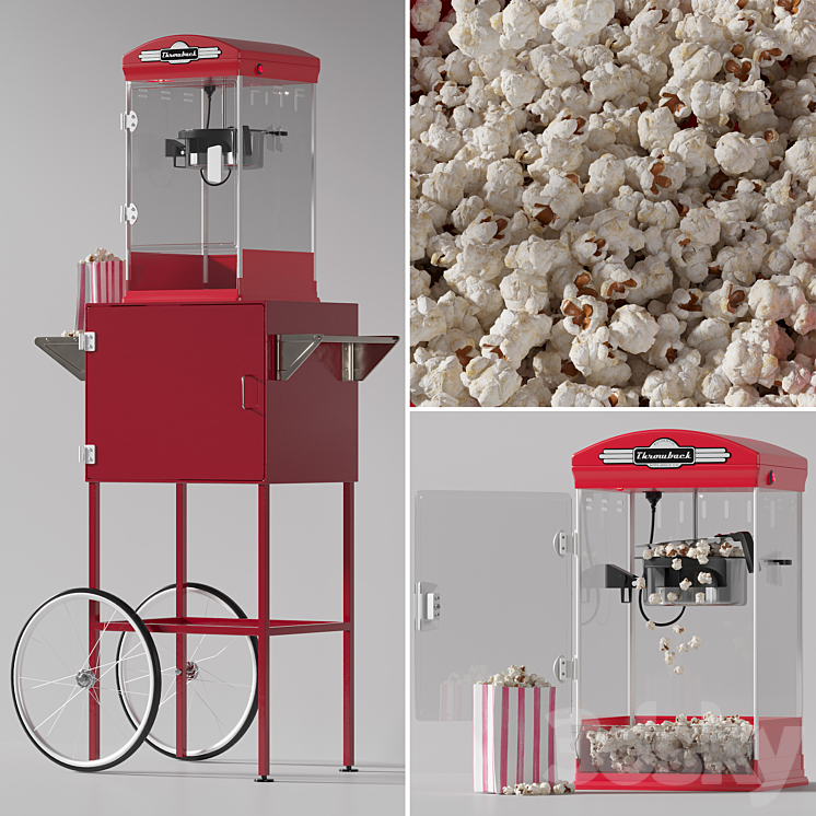 Throwback Movie Theater Popcorn Machine with Cart 3DS Max Model - thumbnail 1