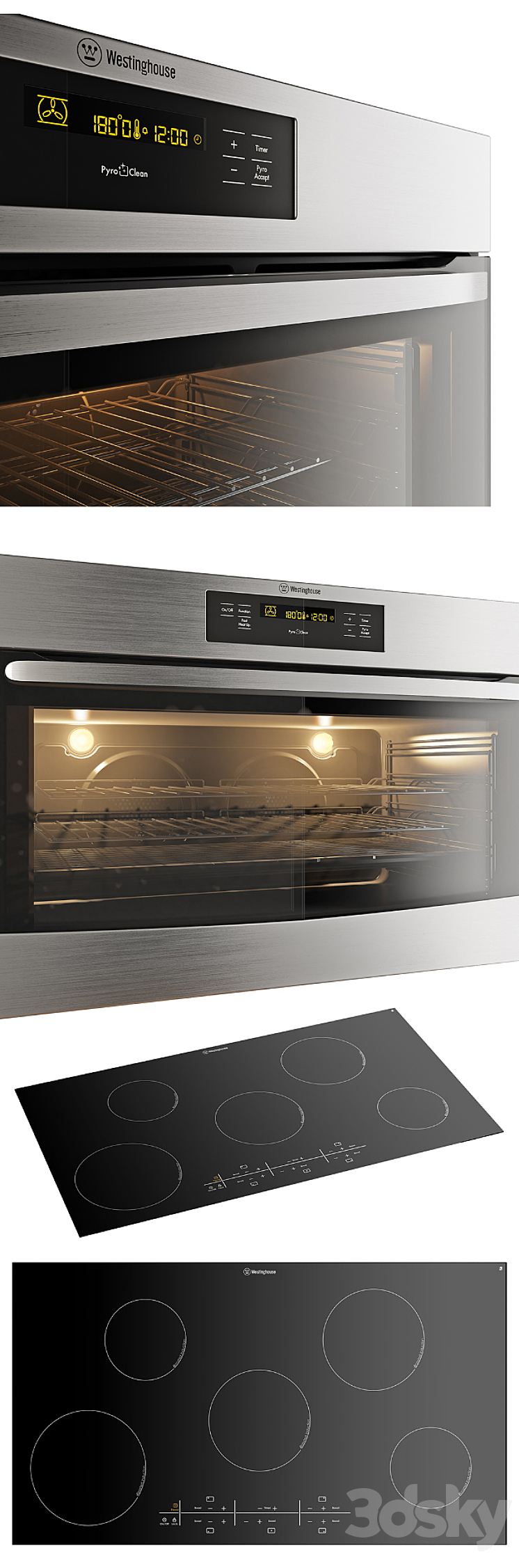 Westinghouse HI954BA WVEP916SB oven and hob (900mm) 3DS Max - thumbnail 2