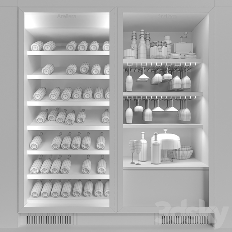 Wine cabinet with wine and crystal service. Alcohol 3DS Max - thumbnail 2