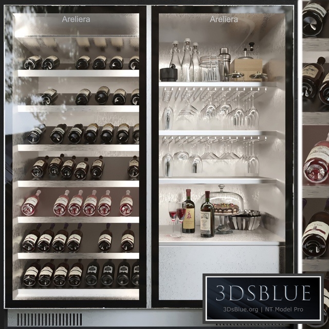 Wine cabinet with wine and crystal service. Alcohol 3DS Max - thumbnail 3