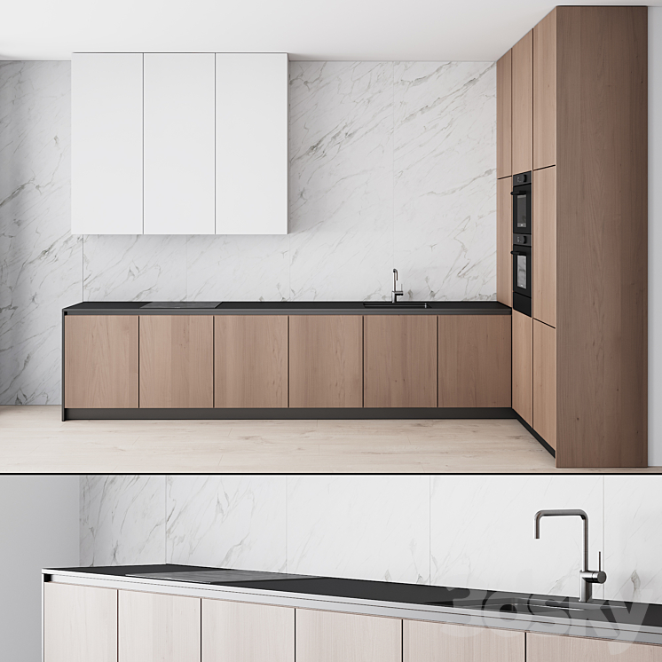 107 modern kitchen 04 minimal white wood marble 3DS Max Model - thumbnail 1