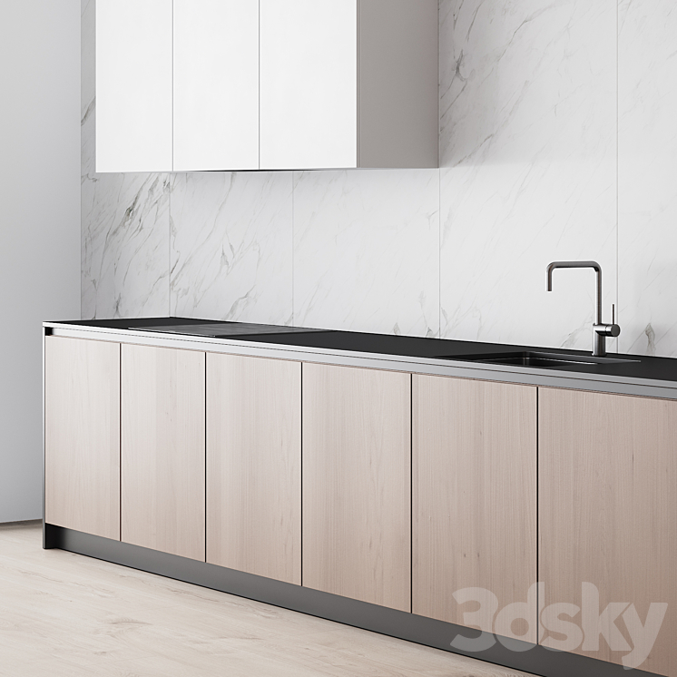 107 modern kitchen 04 minimal white wood marble 3DS Max Model - thumbnail 2